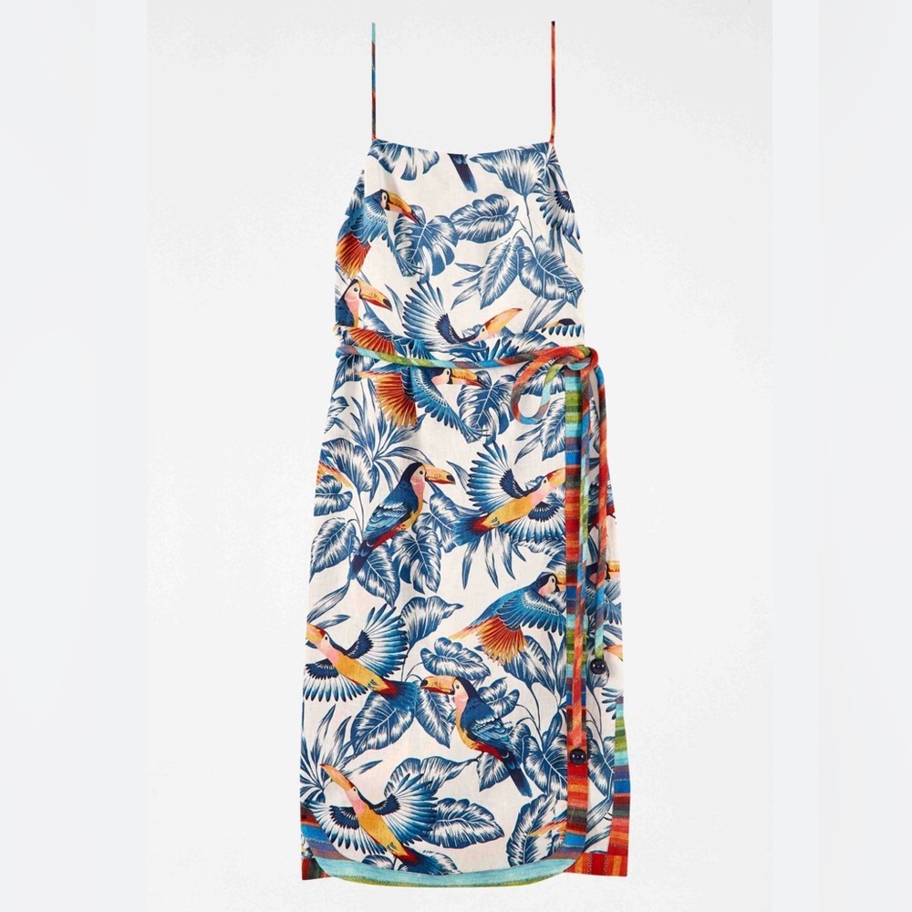 LAST CHANCE Farm Rio Flying Toucans Open Back Midi Dress - Picture 7 of 16
